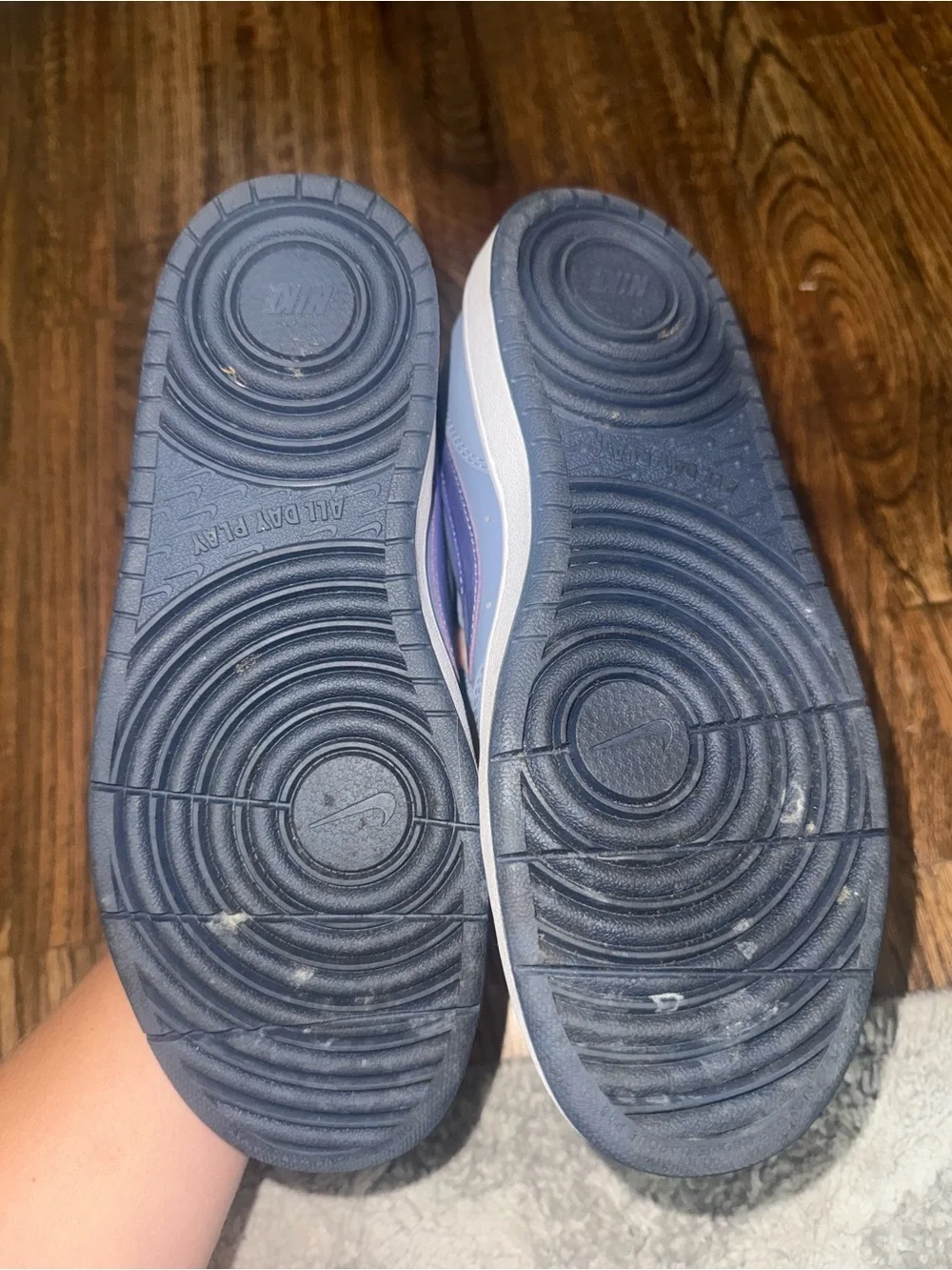 Nike Light Blue Sneakers with Pink Insole and Purple Accents